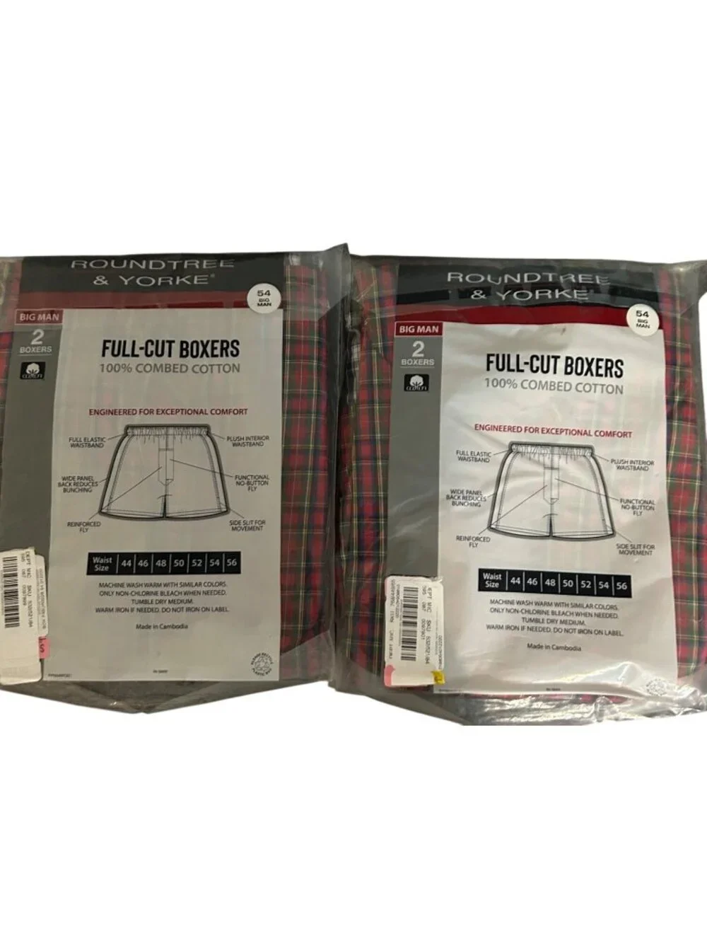 Roundtree & Yorke Big Man Full-Cut Boxers 54 100% Cotton plaid underwear